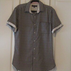 Kenneth Blake Button Down Men's Shirt, Black and White, Size M, Detailing M340
